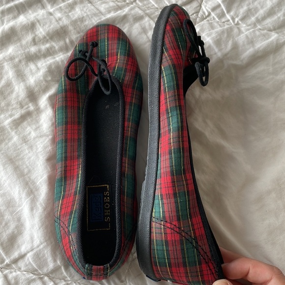 Pair of Plaid Red, Green, and Gold Plaid Keds Flats - Picture 3 of 8